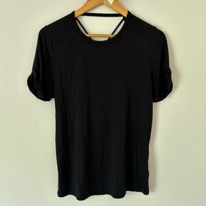 NUX Black Soft Criss Cross Strappy Open Back T-Shirt Top